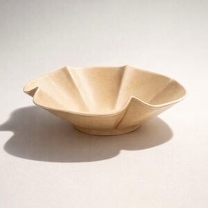 STUNNING RUFFLED HANDMADE BEIGE BOWL JAPANDI EUC MCM MID-CENTURY SERVING/DISPLAY